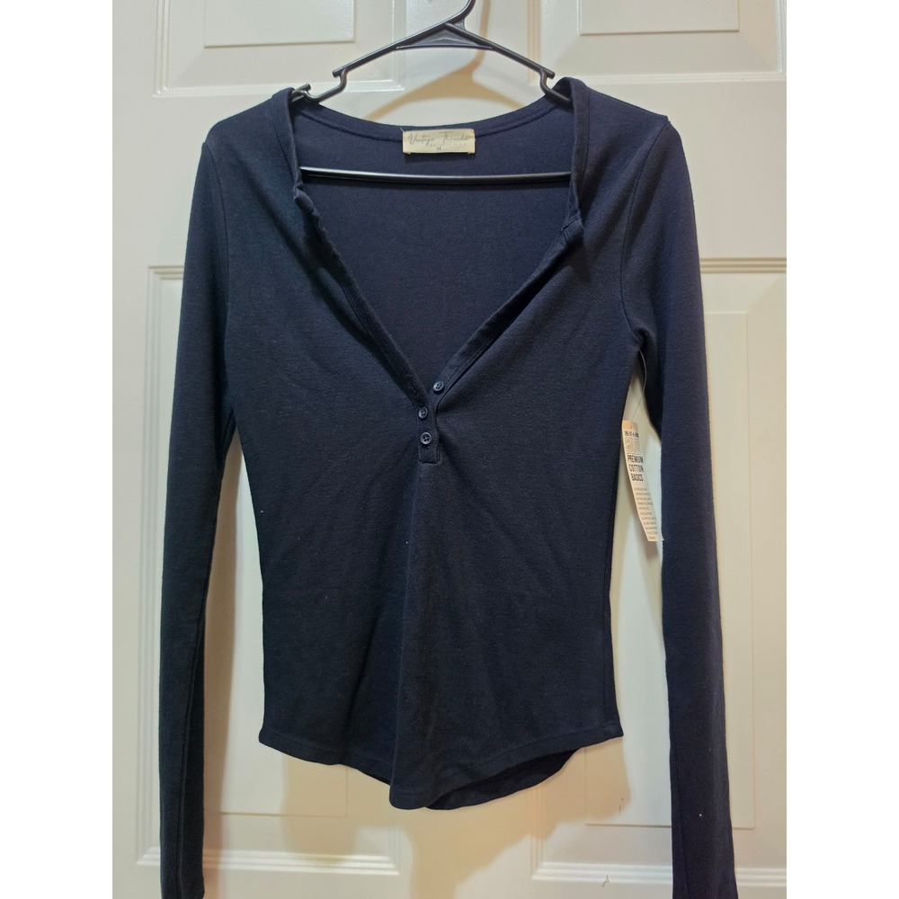 NWT Vintage Threadz Black Henley Long Sleeve Scoop Neck Top - Size M - Picture 5 of 5